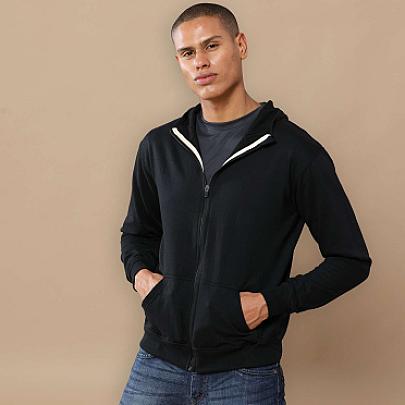 SHOWKEY Men Solid Zip-Up Hoodie