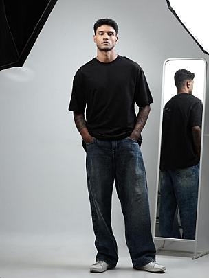 Men Solid Round Neck Cotton Oversized T-shirt