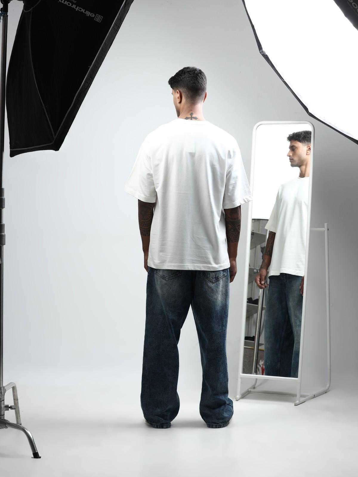 Men Solid Round Neck Cotton Oversized T-shirt - Image 2