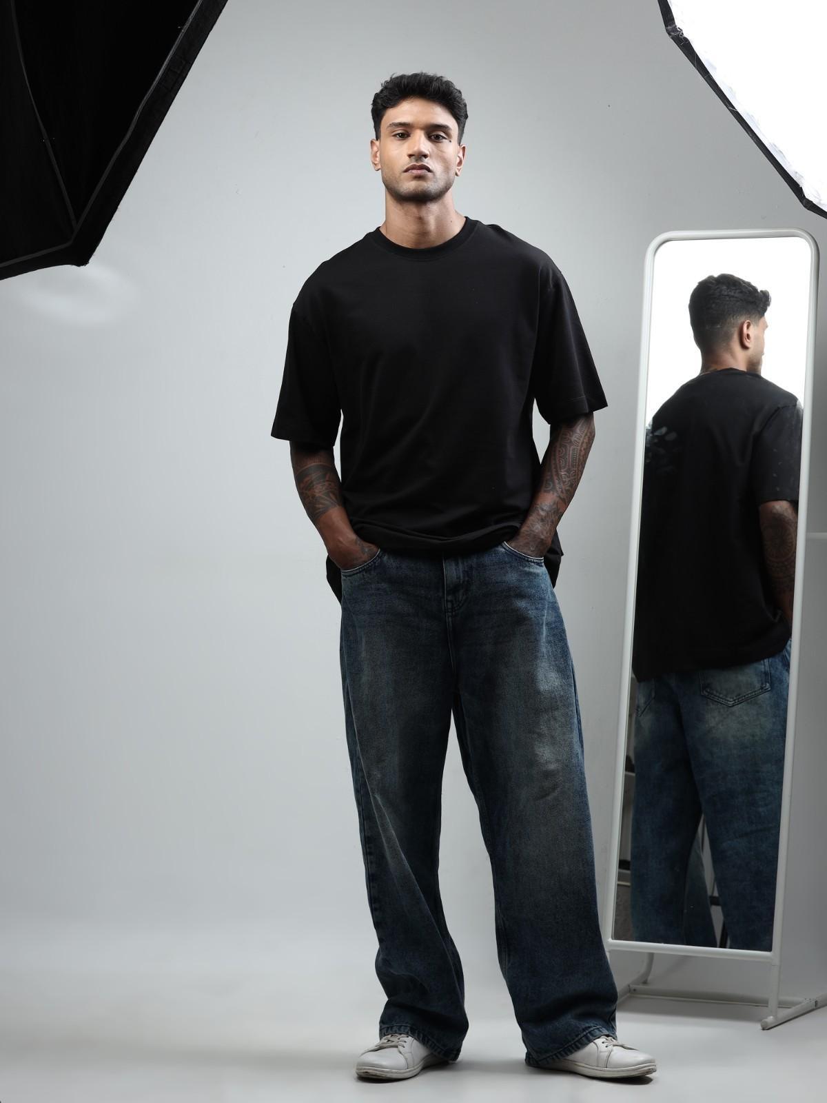 Men Solid Round Neck Cotton Oversized T-shirt - Image 5