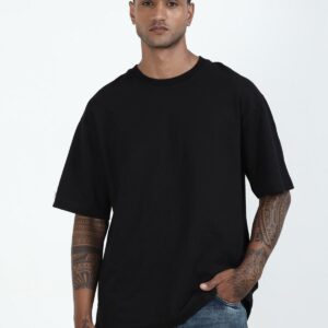 Men Solid Round Neck Cotton Oversized T-shirt