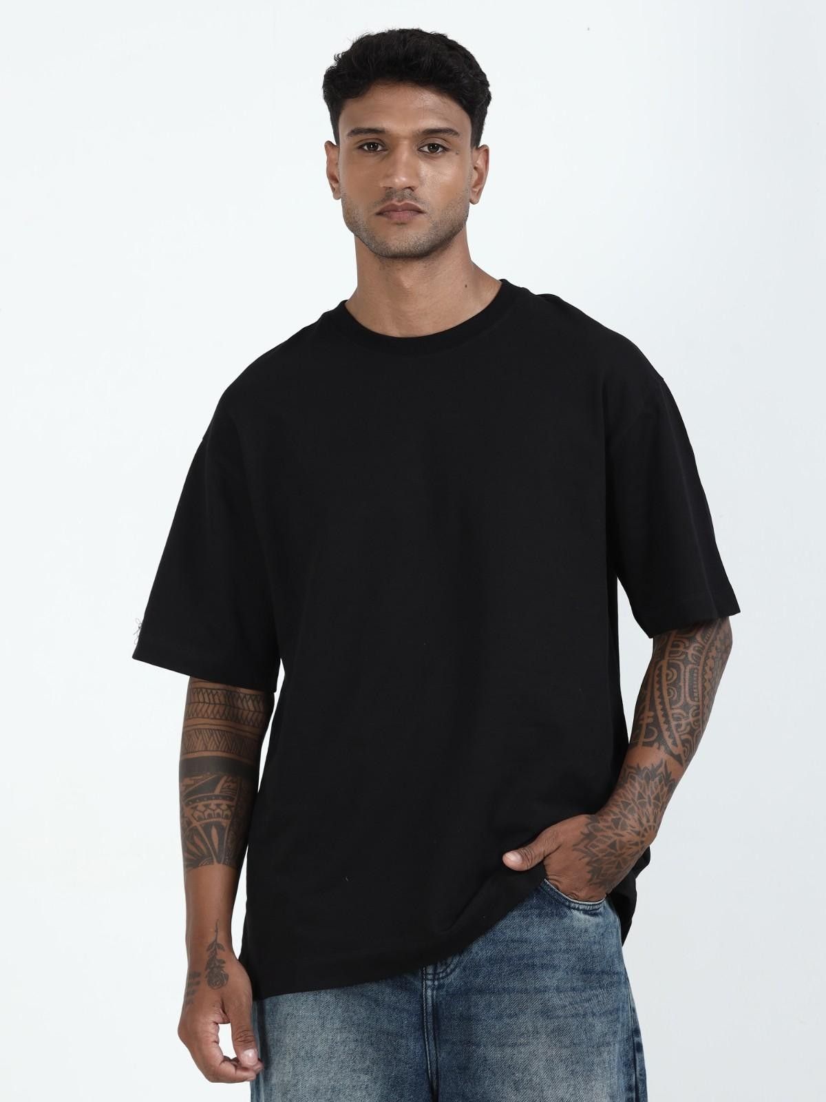 Men Solid Round Neck Cotton Oversized T-shirt