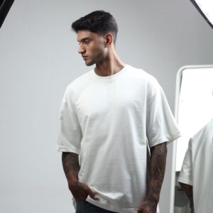 Men Solid Round Neck Cotton Oversized T-shirt